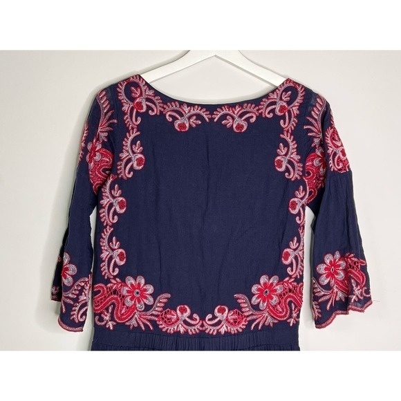 TRYB Floral Embroidery Navy Red Cotton Dress Womens Size XS - Picture 8 of 9